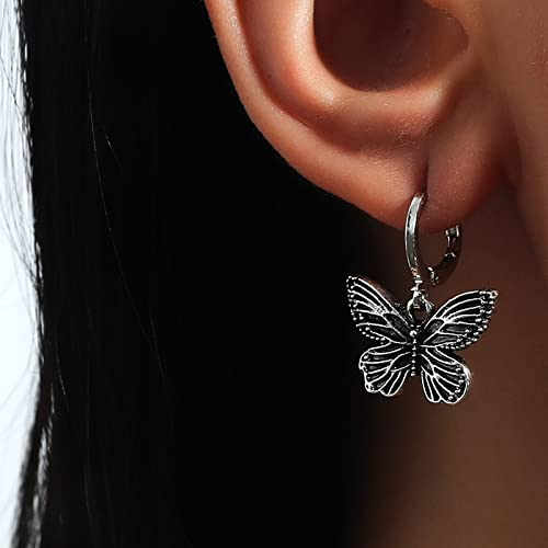 Atentuyi Schmetterling Ohrringe Silber Reif Ohrringe Schmetterling Baumeln Ohrringe Hip Hop Vintage Ohrringe Ohrringe Durchbohrt Ohrringe Boho Schmuck Für Frauen Und Mädchen