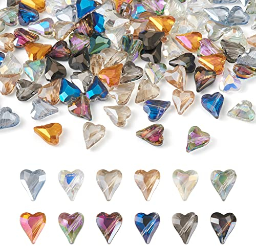 FASHEWELRY 120 Stück Herz-Kristallperlen, AB-Farbe, facettierte Glasperlen, lose Abstandshalter für Ohrringe, Armbänder, Halsketten, Schmuck, DIY, Basteln