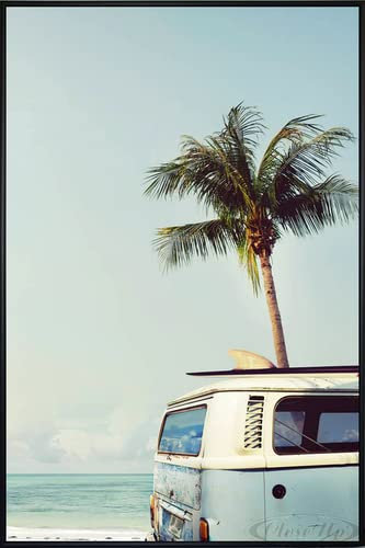 Vintage Camper Van Poster (93x62 cm) gerahmt in: Rahmen schwarz