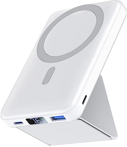 Podoru Power Bank Magnetico, 10000mah Powerbank con Mag-Safe, PD 22.5W Ricarica Rapida Wireless Power Bank per iPhone 16/15/14/13/12 Series-Bianco