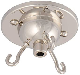 ElekTek 3 Hook Ceiling Rose Plate Light Fitting Glass Shade Chandelier with Cord Grip Screws (Nickel)
