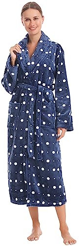 Vislivin Fluffy Bathrobe for Women Soft Fleece Dressing Gown Ladies Warm Loungewear Robe Dots-S