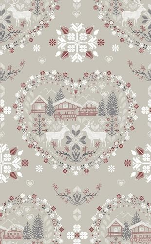 Stoff Meterware Weihnachten Winter Christmas Baumwolle - 1 Meter, Weihnachtsstoff, Weihnachtlich, Schnee, Deko (Hirsch Landhaus Haus)