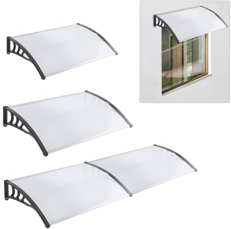 Überdachung Vordach für Haustür, 190x90cm Weiß Haustürdach Haustür Pultvordach Sonnenschutz & Regenschutz, Hauseingang Pultbogenvordach für Tür Terrasse Balkon(190cm)