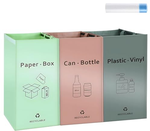 3 Packs Recycling Bags, 52L Garbage Sorting Bags, Household Indoor Sorting Bags 42 Gallons Waterproof Reusable Washable With Handles, Suitable For Kitchen, Home, Office, Restaurant