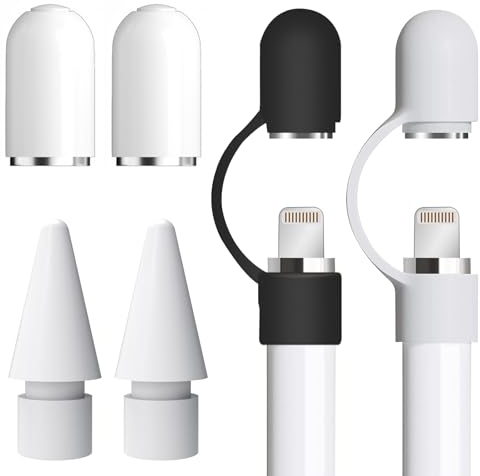 Omlalayi Punte per Apple Pencil,Tappo per Apple Pencil,Porta Cappuccio per Apple Pencil,Accessori per Apple Pencil(2 Pezzi Punte,2 Pezzi Tappo,2 Pezzi Porta Cappuccioper per Apple Pencil)