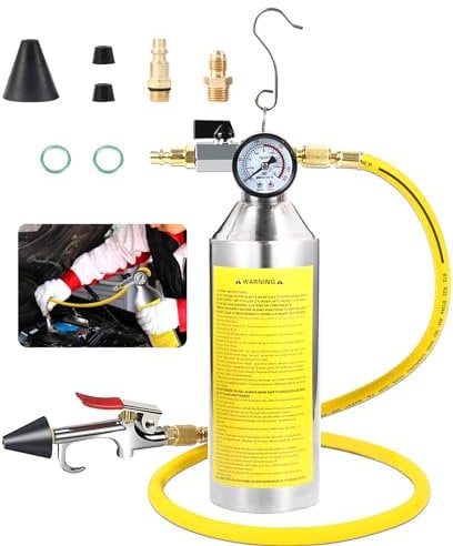 MOTOCOCHE AC Flush Kit con manómetro, válvula de alivio de presión, cabezal pulverizador y manguera, limpiador HVAC para tubos de aire acondicionado refrigerante R410A, R134A, R22, condensador