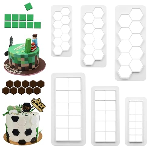 WLUOS Lot de 6 Emporte-Pièce Géométriques Plastique Emporte Pièce Hexagonal Emporte-Pièces Carrés Multifonction Football Cookie Cutter pour Décoration de Gâteaux Fondant Biscuits (Blanc)