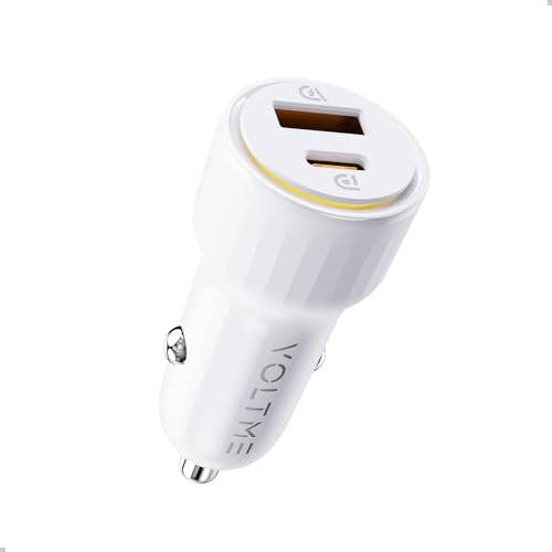 VOLTME Chargeur Allume Cigare 48W pour Auto Blanc, Chargeur Voiture 12V/24V USB C Rapide 2 en 1 Adaptateur Allume Cigare USB C Compatible avec téléphone, Tablette, Google Pixel, Samsung S22/S23