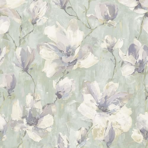 Grandeco - Papier peint floral Camilla - Papier peint moderne sur le thème des fleurs naturelles - Gris/vert sauge