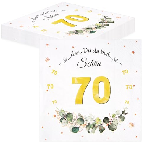 TOPWAYS Servietten 70 Geburtstag Mann Frau, Tischdeko Geburtstag Servietten Eukalyptus Papierservietten Anniversary Deko 70 Geburtstag Frau Mann Servietten Geburtstag 40pcs (Servietten 70. geburtstag)