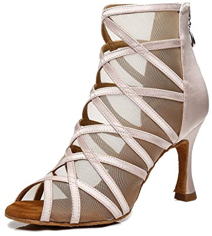 MINITOO Stivaletti da donna da discoteca in rete, eleganti scarpe estive per feste, L445 Rosa Chiaro Tacco 9cm, 42 EU