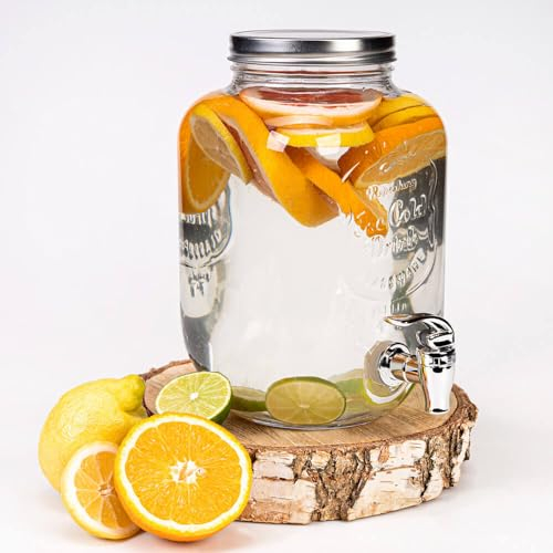 Distribuidor de Bebidas con Grifo Antigoteo - Dispensador de Bebidas de Agua de Vidrio con Tapa - Distribuidor de Limonada de 4L