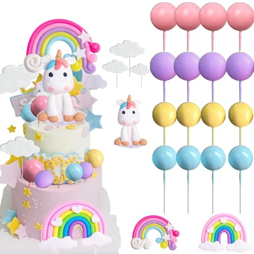 Einhorn Tortendeko, 23 Stück Einhorn Kuchendeko, Einhorn Kuchen Topper, Einhorn Geburtstag Kuchen Dekoration, 3D Einhorn Kuchen Topper, Regenbogen Tortendeko, Einhorn Torte Deko für Mädchen Junge