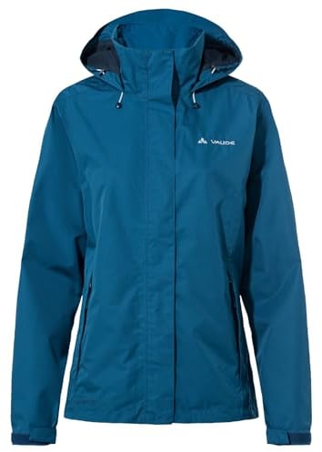 VAUDE Escape Light Regenjacke Damen – wasserdicht, atmungsaktiv und winddicht mit 2-Lagen-Membran, verstaubare Kapuze, 420g leicht - shore blue, 40