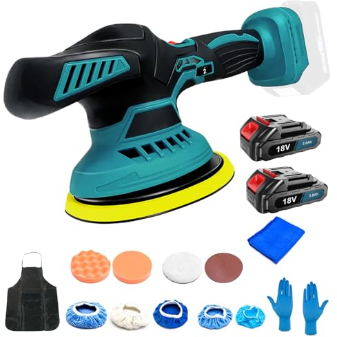 Akku Poliermaschine für auto, Ersatz für Makita 18v BL1830,145mm Polierschwamm, 18V Exzenter Polierer für Auto mit 2x 3.0AH Akku und Ladegerät, 11 PCS Aufsätze, 6 variable Geschwindigkeit