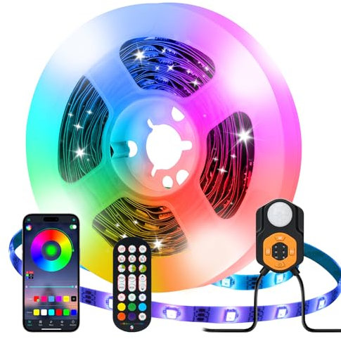 Towisituati Motion Sensor Led Strip Light, 6M RGB Lights Led TV Backlights DIY Color Changing Ambient Lighting, Sync to Music, Remote and APP Control for Bedroom, Party and Home Decoration