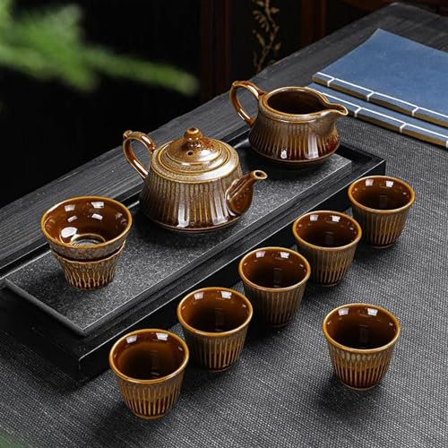 Teekannen-Set, chinesisches Teeservice, Geschenkbox, Verpackung, Keramik, Kung-Fu-Teekocher, Teetassen-Set, Tee, Teekanne, Teesets mit Teekanne (braun)