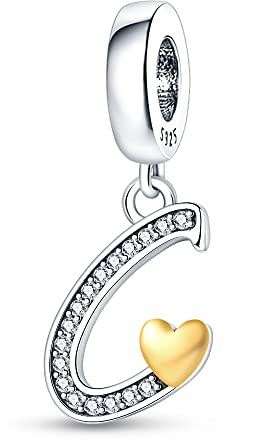 KUNSIR Charm Anhänger Damen Buchstabe A-Z für Armband 925 Sterling Silber Charms Beads passend für Pandora Armband und Halskette, Kompatibel mit Europäischen Armbänder für Frauen Mädchen KJC874