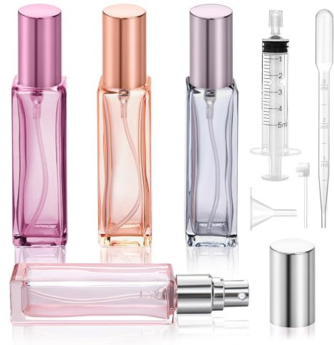 Niboken Pulverizador de perfume rellenable de 20 ml, botella de perfume de viaje de cristal con niebla fina, portátil, mini botella de spray vacía para hombres y mujeres (4 unidades)