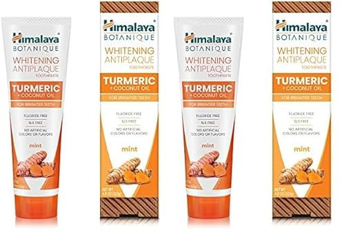 Himalaya Whitening Antiplaque Toothpaste with Turmeric + Coconut Oil for Brighter Teeth, 4 oz, (4 oz) (Packung mit 2)