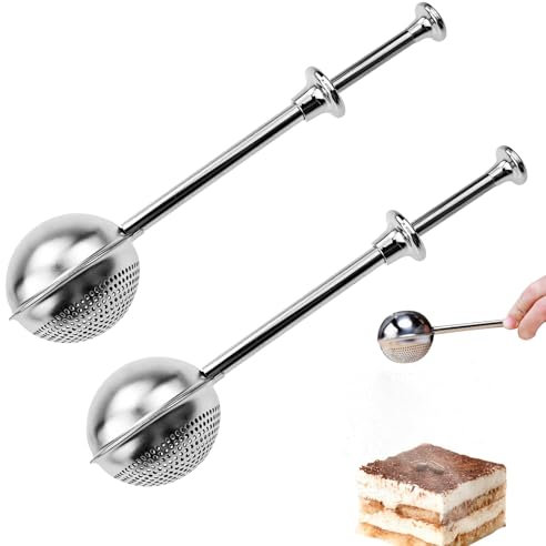 2 Pack Flour Sifter, 304 Stainless Steel Small Strainer Fine Flour Duster for Baking One Handed Operation Baking Sifters for Baking, Sifting Sugar, Flour, Spices and Tea Strainers