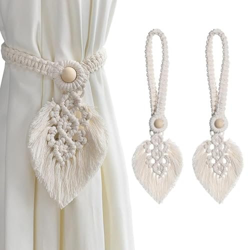Vorhang Raffhalter, 2 Stück Raffhalter Boho Vorhanghalter Baumwolle Makramee Gardinenhalter Vorhang Seil Vorhanghalter Vorhangclips für Büro Zimmer Hochzeit Deko