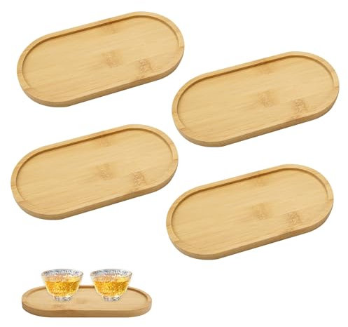 EXIN DEHCEN 4 StüCk Bambus Ovale Holztabletts Kleines Tablett Klein Oval Untersetzer, Mini Tablett Bambus Oval, Holztablett Deko Klein, Kleine Tabletts für Brot Dessert Keks Tee Kuchen Kaffee
