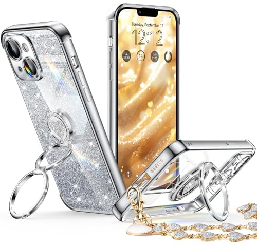 XYZ iPhone 13 Mini Case with Dual Ring Kickstand Clear Glitter Heart for Women Girls