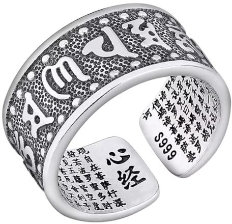 Om Mani Padme Hum-Ring, Sterling-Silber, tibetisch-buddhistischer Mantra-Ring Männer und Frauen, offene verstellbare Ringe