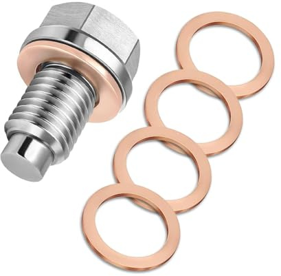 M14x1.5 Magnetic Oil Drain Plug, Magnetic Stainless Steel Oil Pan Drain Nut Bolt with 5PCS Copper Crush Washer Anti Leakage, Universal Leak-proof Replacement,Fits Most Cars,Motorcycles,Boats