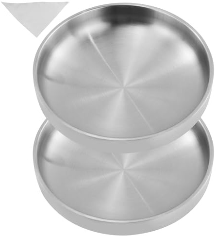 Lot de 2 gamelles plates pour chat en acier inoxydable 304 - Anti-chute - Facile à nettoyer - Avec bavoir pour animaux de compagnie