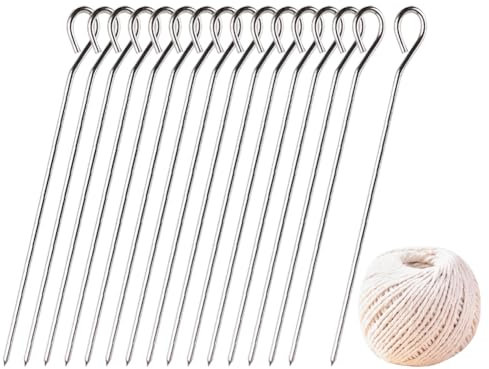16 Pcs Meat Trussing Needle and 70m Cooking Twine Chicken Roasting Needle Stainless Steel Barbecue Skewers Turkey Lacers Poultry Lacing Kit Poultry Grilling Supplies for BBQ