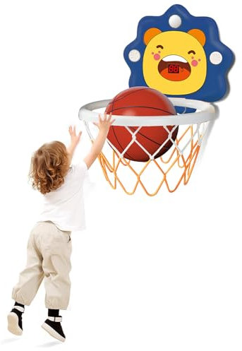 Mini Basketballkorb fürs Zimmer,Tragbarer Löwe Basketball Reifen,Basketballkorb mit Automatischer Wertung mit Aufblasbaren Bällen und Saugnapf,Basketballkörbe tür Set Sport Spielzeug Geschenk(Blau)