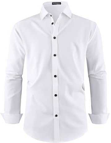 YAOBAOLE Chemise Homme Mariage sans Repassage Chemise Boutonnée Homme Manches Longues Casual Business Coupe Ajustée Blanc XL