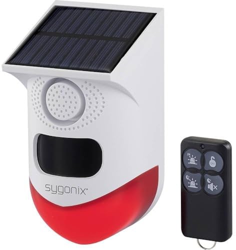 Sygonix Mini-Alarmanlage Weiß, Rot mit LED, mit Bewegungsmelder, mit Fernbedienung, mit Solar, mit WLAN 120 dB SY-65153