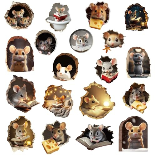 beinkmake Mouse Hole 3D Wall Stickers Realistic Wall Decal Fun Adorable Cartoon Art Wall Clings for Classroom Home Living Room Nursery Bedroom Bookcase