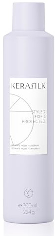 KERASILK STYLING Ultimate Hold Haarspray, ultrastarker Halt & langanhaltender Glanz, alle Haartypen, mit veganem biomimetischem Seiden- und Blau-Lotus-Extrakt, sulfatfrei, 300 ml