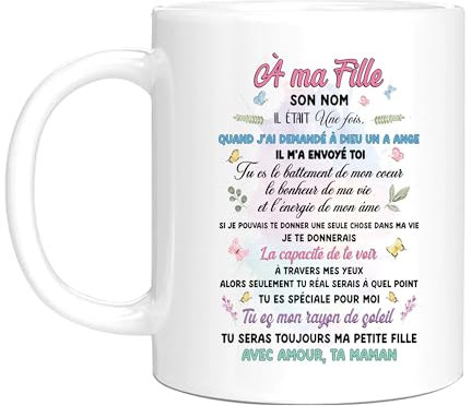 HALUMI - Taza con nombre personalizado, taza de café original para mi hija, tu es mi rayón de sol, regalo de mamá, familia, cumpleaños, Navidad, San Valentín, recuerdo, mujer, taza de cerámica bicolor