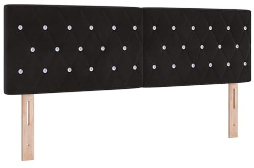 vidaXL Kopfteil aus schwarzem Samt mit Kristallknopf, gepolstert, 140 cm, höhenverstellbar. Modernes Schlafzimmermöbel für die Bettwand. Stilvolles Design mit komfortablem Kissen.