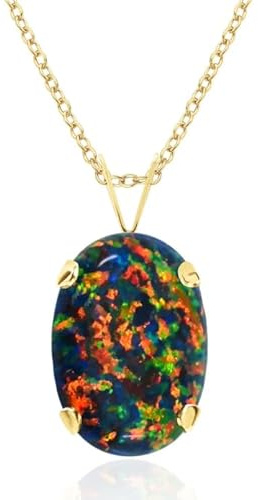 arenaworldFZ Schwarzer Feueropal-Anhänger, Halskette, Sterlingsilber, 14 Karat Gold gefüllt, Opal-Schmuck, Geburtsstein Oktober, klein, Silber/Edelstein, Opal