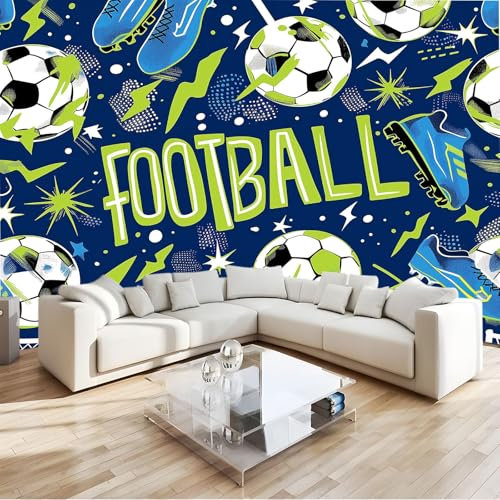 papel pintado fotográfico Texto De Zapatos De Fútbol Deportivos, 200 x 140 cm Fotomurales no Tejido Papel Pintado Decoración de Pared moderna, Decorativos Murales para Dormitorio Salón TV Pared, Azul