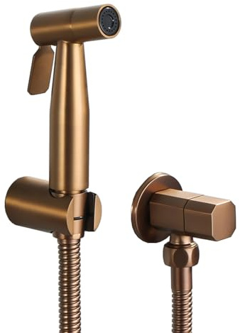 TYMYW Kit Douchette Wc Inox Bronze Brossé Pulvérisateur Bidet à Main | avec Vanne d’Arrêt, 1.2m Tuyau Flexible, Support Mural,pour Hygiène Intime & Nettoyage Salle de Bain