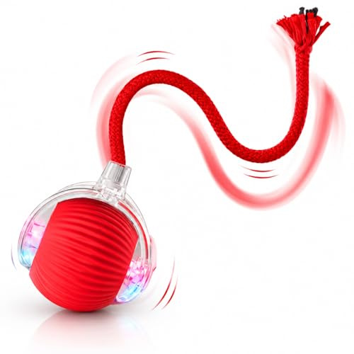 21 Products Interactive Rolling Cat Ball Toy – Rechargeable Motion Activated Smart Cat Toy with LED Lights & Tail for Indoor Cats & Kittens