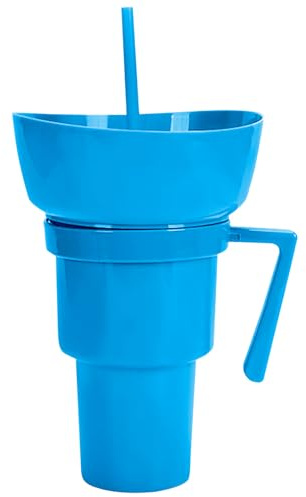 Xiwhuua Stadium Tumbler with Snack Bowl, 2 in 1 Cup Bowl Combo with Straw, 32OZ Snack and Drink Cup Leakproof Travel Cups, Reusable & Anti Hot, for Popcorn Candy Chips for Movies and Stadium