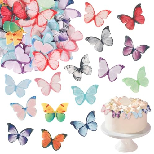 Mariposa Cake Decoración, 50 Piezas Adornos Comestibles para Cupcakes, Adornos para Mariposas Magdalenas, para Bodas, Fiestas, Cupcakes, Decoracion Comunión, Cumpleaños