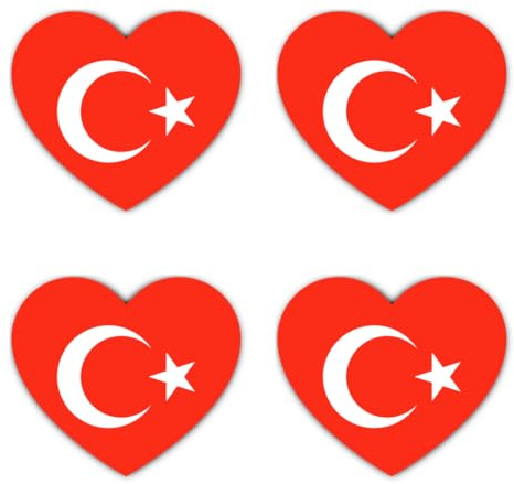 Aufkleber: 75 mm, 4 Stück - Herz-Flagge Aufkleber Set Türkei Vinyl 75 mm 4er Pack wasserfest UV-beständig Auto Laptop Koffer