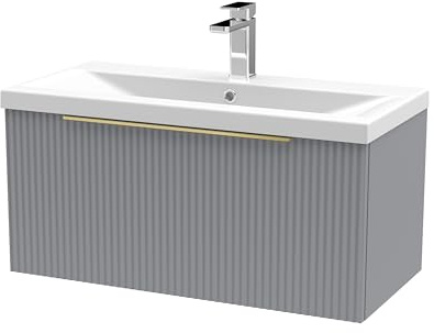Balterley Vanity Unit with Basin Wall Hung, Single Drawer Soft Close with Mid Edge Sink and Handle, Bathroom Vanity Units with Basin, Fluted Front Sink Cabinet - 810 x 390 x 399mm (Grey)