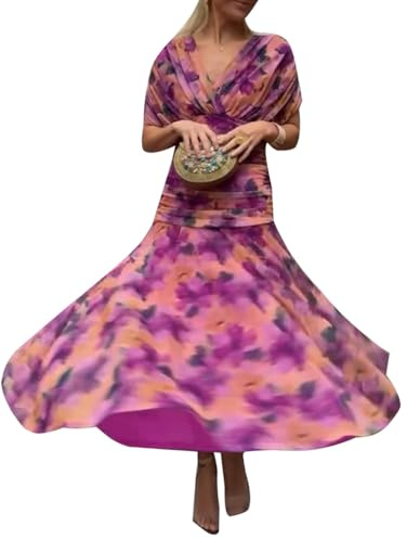 Minetom Robe de Soirée Femme Elegante Col V Manche Courte | Robes de Cocktail, Longue, Cérémonie, Mariage, Soirée