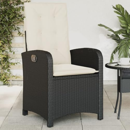 Tonture Gartensessel Verstellbar mit Kissen Schwarz, Poly Rattan Loungesessel, 57x58,5x93 cm Gartenstuhl, UV-beständig, wetterfest für Balkon, Terrasse